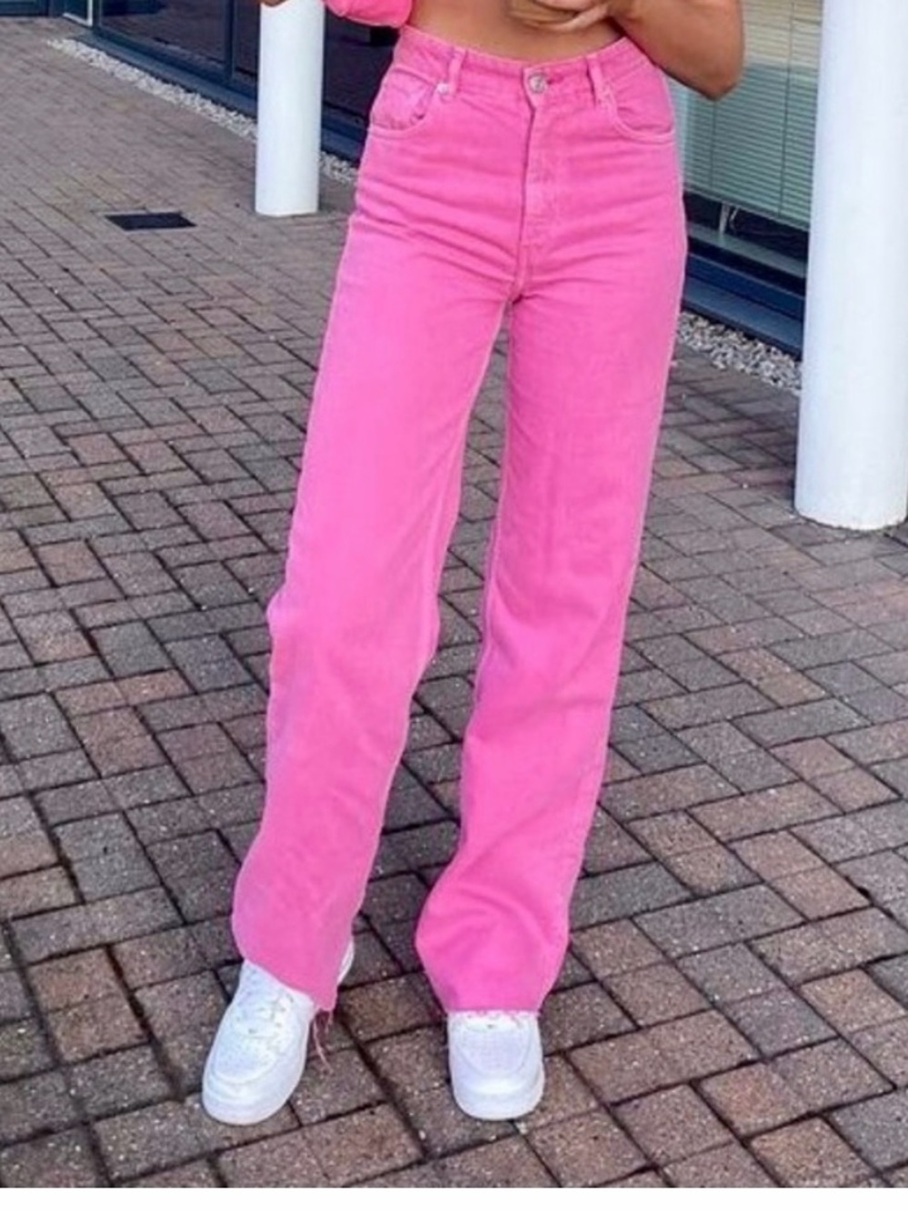Zara Pink Straight-Leg High-Rise Jeans